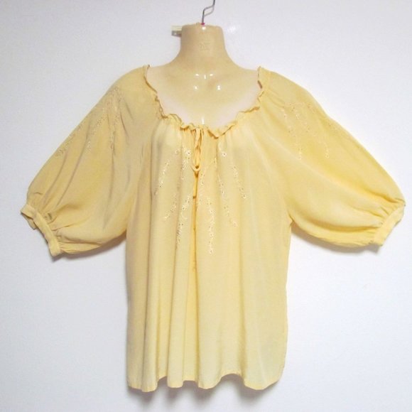 Pierre Cardin Yellow Silk Peasant Blouse - Picture 7 of 12